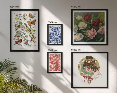 Set di 5 quadri con fiori e farfalle in stile vintage