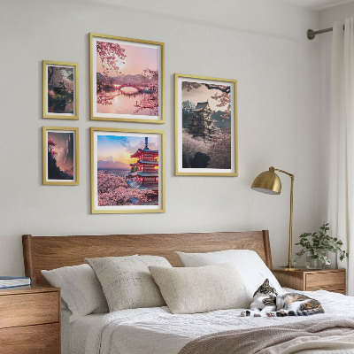 Set di 5 quadri Paesaggi giapponesi con ciliegi