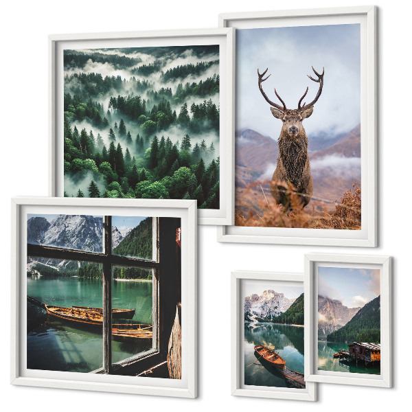Set di 5 quadri Natura, animali selvatici, montagne