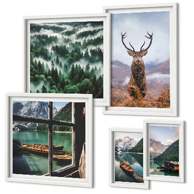 Set di 5 quadri Natura, animali selvatici, montagne