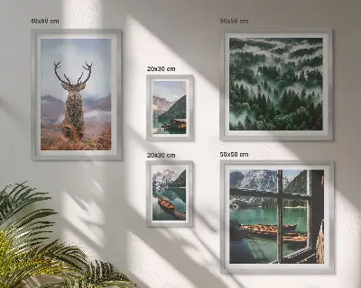 Set di 5 quadri con illustrazione di natura e animali selvatici sulle montagne