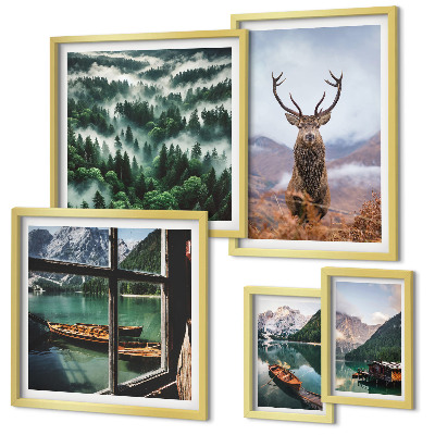 Set di 5 quadri Natura, animali selvatici, montagne