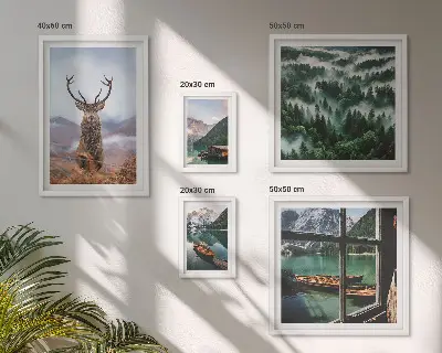Set di 5 quadri con illustrazione di natura e animali selvatici sulle montagne