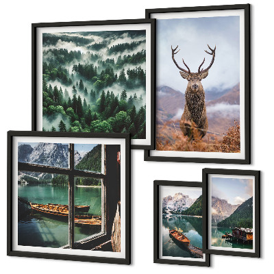 Set di 5 quadri Natura, animali selvatici, montagne