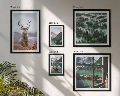 Set di 5 quadri con illustrazione di natura e animali selvatici sulle montagne