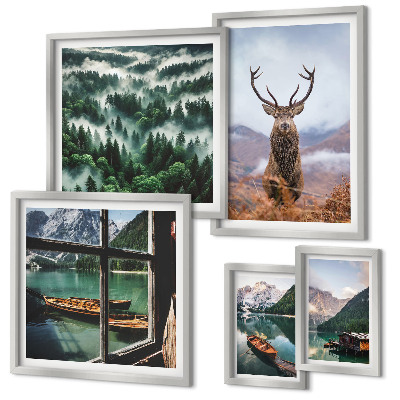 Set di 5 quadri Natura, animali selvatici, montagne