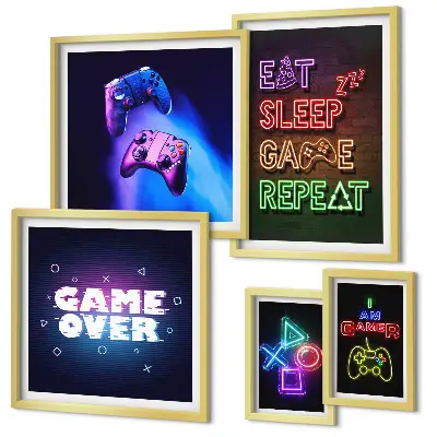Set di quadri incorniciati a tema neon per videogiochi