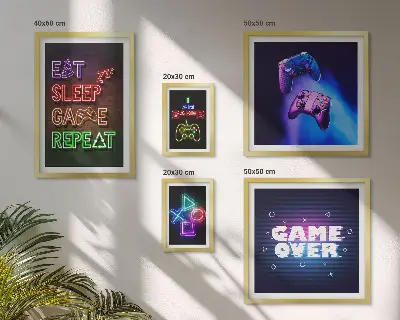 Set di quadri incorniciati a tema neon per videogiochi