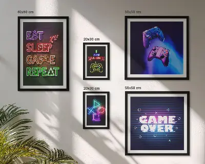 Set di quadri incorniciati a tema neon per videogiochi