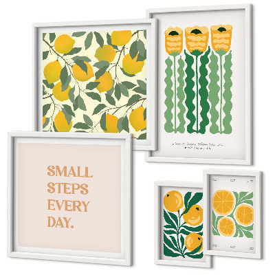 Set di 5 quadri Fiori agrumi slogan positivi
