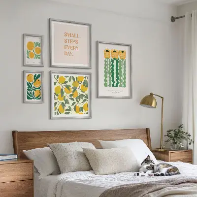 Set di 5 quadri con fiori agrumi e slogan positivi