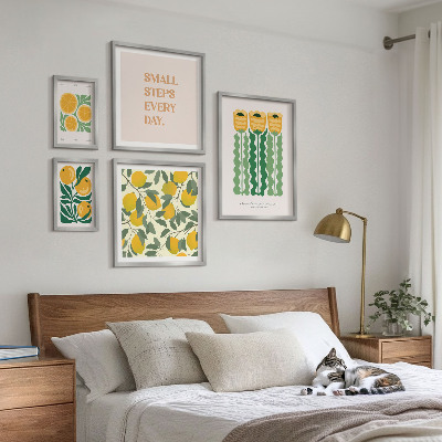 Set di 5 quadri Fiori agrumi slogan positivi
