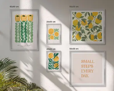Set di 5 quadri con fiori agrumi e slogan positivi
