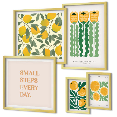 Set di 5 quadri Fiori agrumi slogan positivi