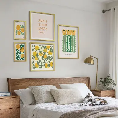 Set di 5 quadri con fiori agrumi e slogan positivi