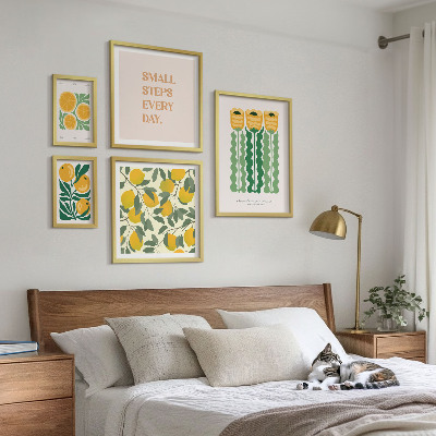 Set di 5 quadri Fiori agrumi slogan positivi