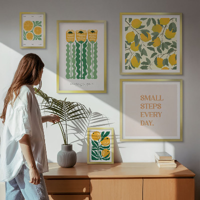 Set di 5 quadri Fiori agrumi slogan positivi