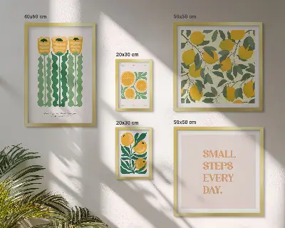 Set di 5 quadri con fiori agrumi e slogan positivi