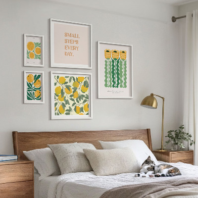 Set di 5 quadri Fiori agrumi slogan positivi