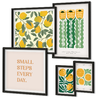 Set di 5 quadri Fiori agrumi slogan positivi