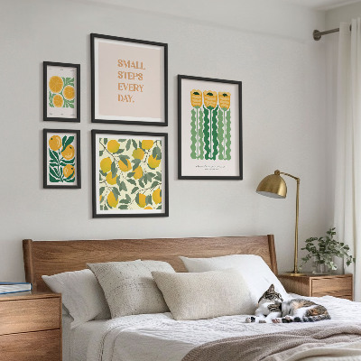 Set di 5 quadri Fiori agrumi slogan positivi