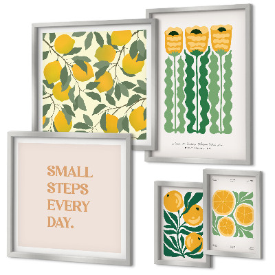 Set di 5 quadri Fiori agrumi slogan positivi