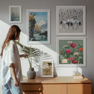 Quadro paesaggio naturale con fiori con cornice polittico