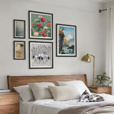 Quadro paesaggio naturale con fiori con cornice polittico