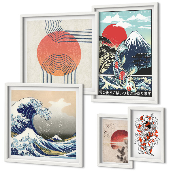 Set di quadri incorniciati Motivi artistici giapponesi: onde
