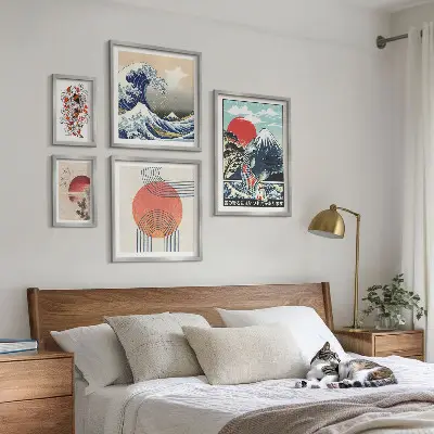 Set di quadri incorniciati motivi artistici con onde giapponesi