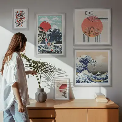 Set di quadri incorniciati motivi artistici con onde giapponesi