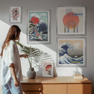Set di quadri incorniciati Motivi artistici giapponesi: onde