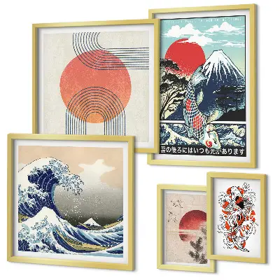 Set di quadri incorniciati motivi artistici con onde giapponesi
