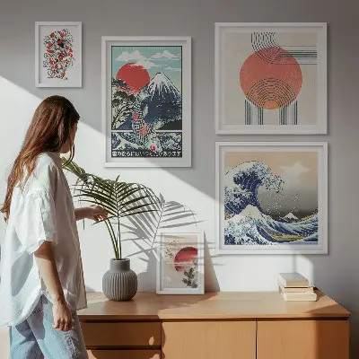 Set di quadri incorniciati motivi artistici con onde giapponesi