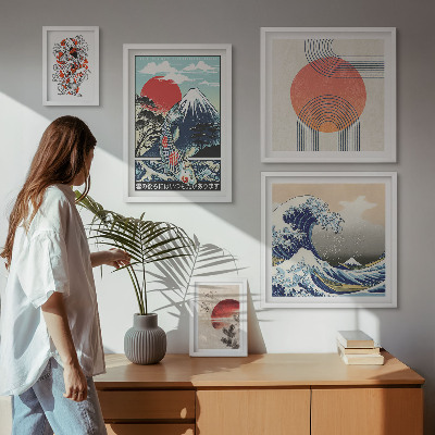 Set di quadri incorniciati Motivi artistici giapponesi: onde