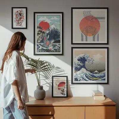 Set di quadri incorniciati motivi artistici con onde giapponesi