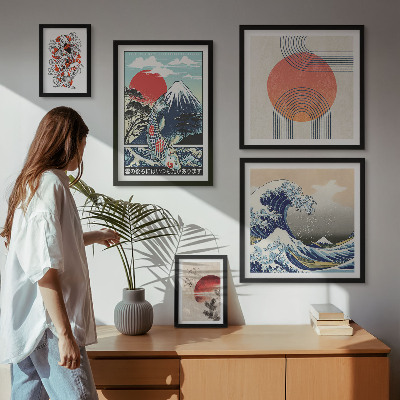 Set di quadri incorniciati Motivi artistici giapponesi: onde