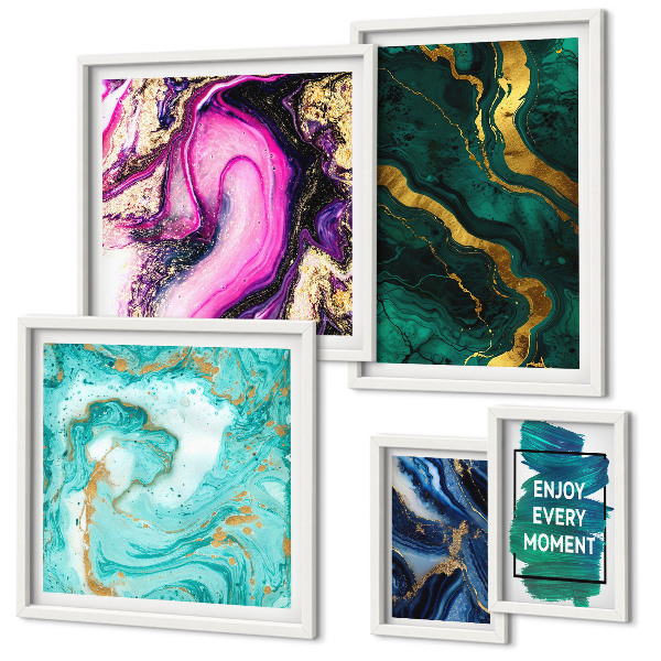 Set di 5 quadri Motivi astratti con colori verde e viola