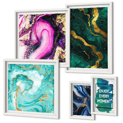 Set di 5 quadri Motivi astratti con colori verde e viola