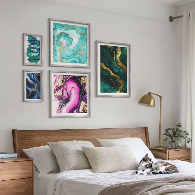 Set di 5 quadri Motivi astratti con colori verde e viola