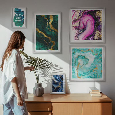 Set di 5 quadri Motivi astratti con colori verde e viola