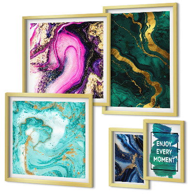 Set di 5 quadri Motivi astratti con colori verde e viola