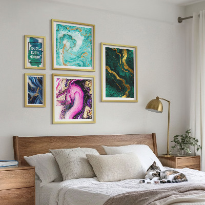 Set di 5 quadri Motivi astratti con colori verde e viola