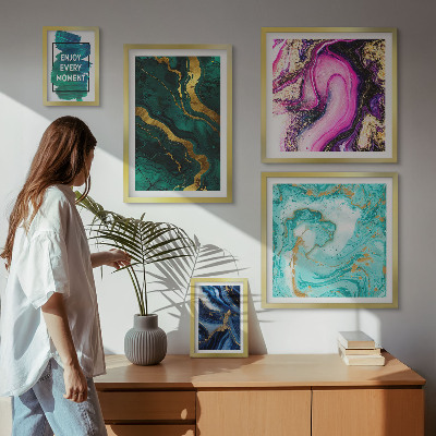 Set di 5 quadri Motivi astratti con colori verde e viola