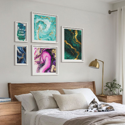 Set di 5 quadri Motivi astratti con colori verde e viola