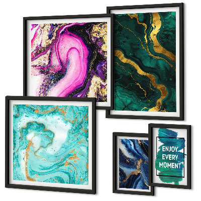 Set di 5 quadri Motivi astratti con colori verde e viola