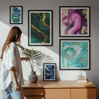 Set di 5 quadri Motivi astratti con colori verde e viola