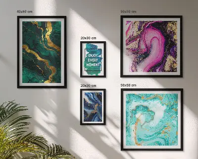 Set di 5 quadri con motivi astratti nei toni del verde e viola