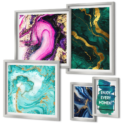 Set di 5 quadri Motivi astratti con colori verde e viola