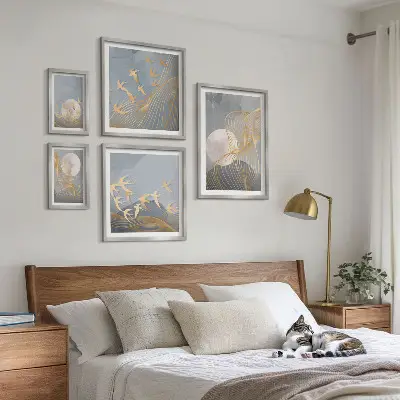 Onde e uccelli astratti set di 5 quadri